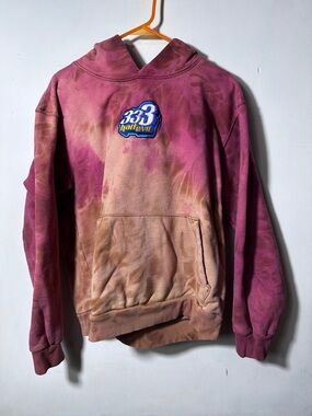 333 Pure Evil Tie-Dye Hooded Sweatshirt  Patch - Pink & Tan